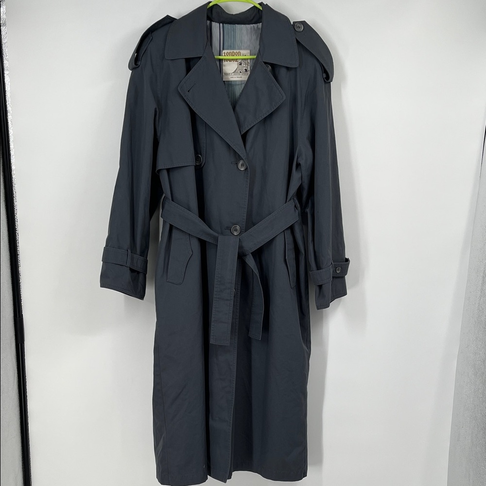 London Towne Grey Trench Coat Jacket Size 14 Petite